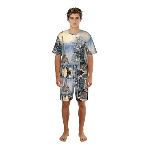 Pyjama homme manches courtes Paris Tour Eiffel une idée cadeau chic pour l'été