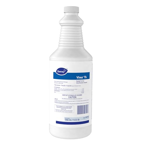 VIREX Diversey Tb 04743. Disinfectant Cleaner, Hospital Use Tuberculocidal, Virucide, Fungicide with Lemon Scent, Ready-to-Use Liquid, 32-Ounce (Pack of 12 plus 1 Reusable Sprayer Nozzle)