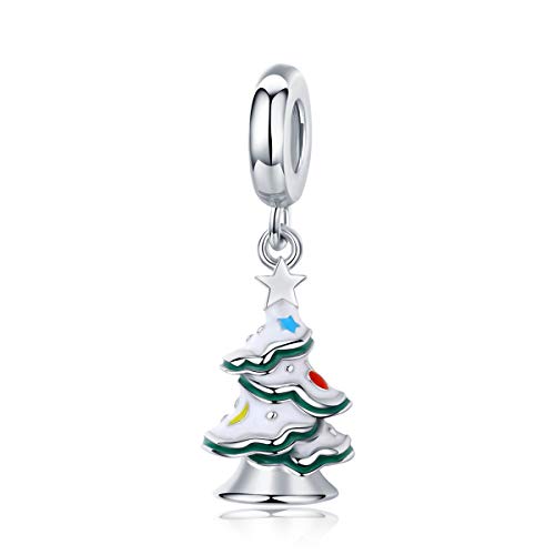 Bijoux en Argent 925 Arbre de Noël Pendentif Neige Breloque Bracelet Femme