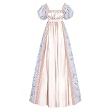 LTAKK Regency Dress Women Regency Costume Empire Waist Tea Party Victorian Gown with Sash and Corsage, Pink, Medium