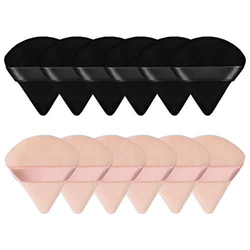 12 Pieces Triangle Powder Puff Soft Makeup Puff for Face Loose Powder Cosmetic Foundation Sponge Wet Dry Makeup Tool Black/Skin