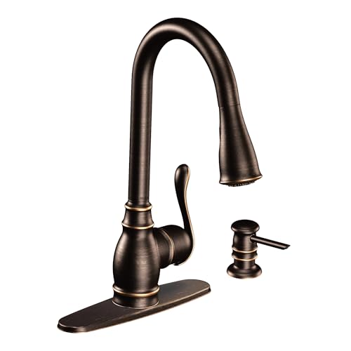 Moen CA87003BRB Single Handle Kitchen Faucet with Pullout Spray from the Anabelle Collection, Mediterranean Bronze