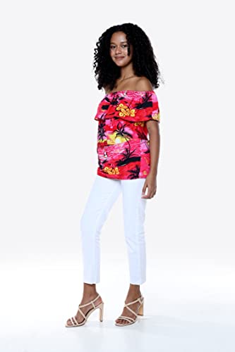 Image of Hawaii Hangover Family Matching Hawaiian Clothes, Sunset Red | Family matching Hawaiian outfits, Sunset Red, lightweight rayon, machine washable, tropical floral print, luaus, cruises