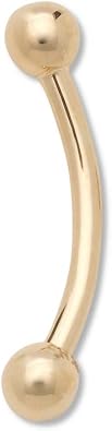 JewelryWeb - Solid14k Gold 2mm Ball 16 Curved Eyebrow Piercing Jewelry - 16 Gauge - Real Gold Eyebrow Ring - Barbell Rook Piercing - Hypoallergenic and Non Tarnish