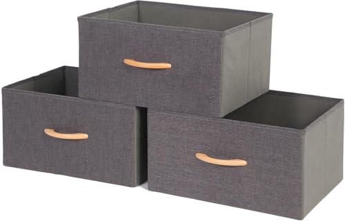 Bacs de rangement pliables en tissu gris pour organiser la chambre d'enfant
