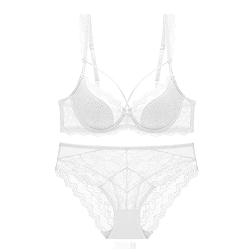 Lingerie sexy transparente sans démarcation ensemble soutien-gorge push-up blanc 80D