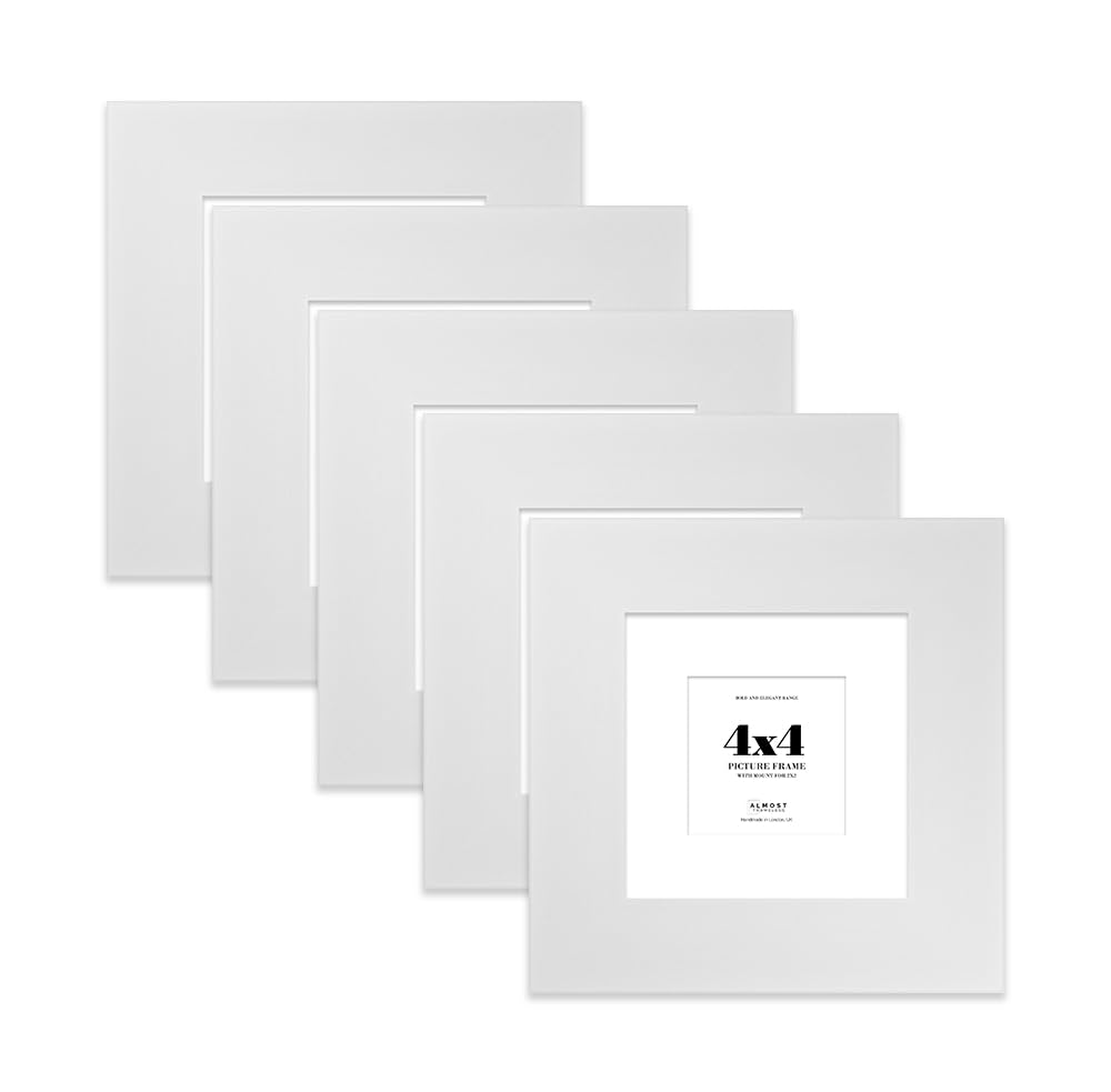 4x4" White Square Frame With Mount for 2x2" Pictures 28mm Edge Frame Display with Wall Hooks and Kickstand, 5 Pack