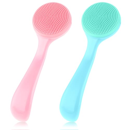 2 unidades de cepillo facial de silicona para el cuidado de la piel, cepillo de limpieza facial, cepillo de limpieza facial manual con mango para puntos negros y residuos de maquillaje