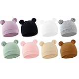 GJHJNSTG 8-Pack Newborn Hats for Preemie Baby Boys & Girls,Soft Cotton Infant Beanies Hats with Bear Ears for 0-3 Months