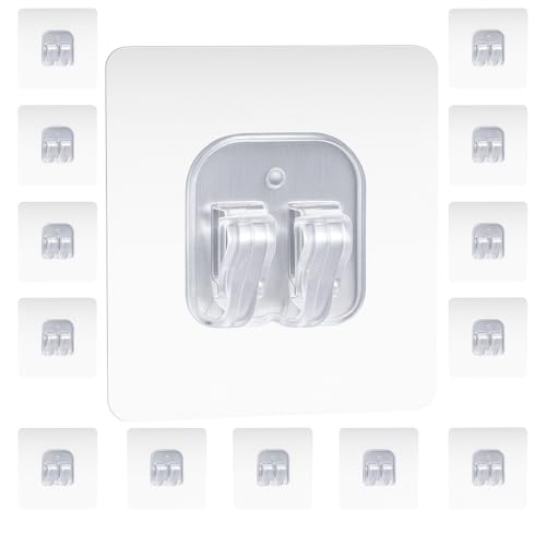 Image of CentraLit Transparent Self Adhesive Wall Hooks (20 Pieces) - Heavy Duty Clear Sticky Hooks for Bathroom, Kitchen, Door & Wall - Waterproof No Drill Strong Adhesive Hook Set