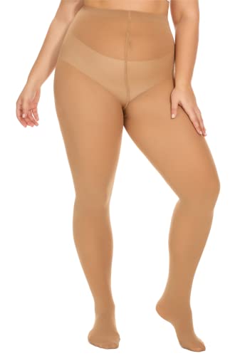 Ducmoda Women's Oversize Plus Size High Waist Tights Microfiber Soft Sheer Pantyhose-Suntan-Xl #TOP4