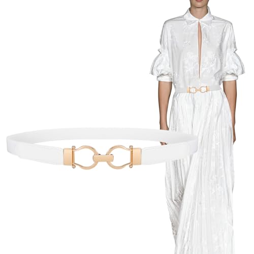 XZQTIVE Elastic Belts for Women Thin Stretchy Dress Belt Women Skinny Waist Belt for Dress Jeans Pants with Gold Buckle