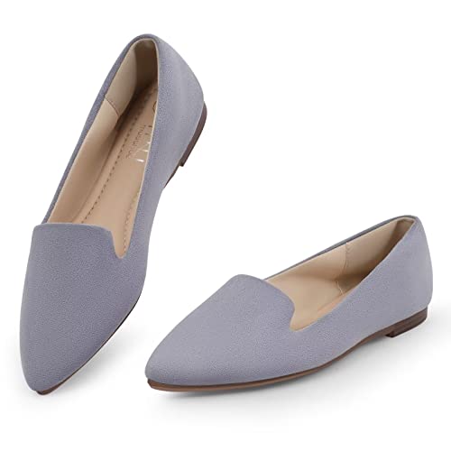 Image of MUSSHOE Black Flats for Women Pointed Toe-Comfortable Business Casual Work Shoes, Dressy Suede Slip On with Memory Foam for Office, Teacher & Standing All Day