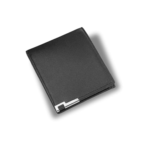 Men's Slim Leather Wallet with Extra Capacity Flip Compartments with Multiple Card Slots and Id Window（small black）