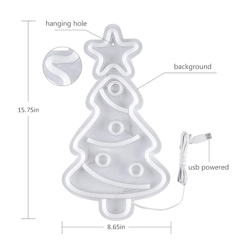 Image of Christmas Tree Neon Sign, Xmas Trees LED Neon Signs for Wall Decor Art, USB Powered Acrylic Neon Lights for Bedroom Kids' Room Home Decoration Birthday Bar Wedding Party Gifts