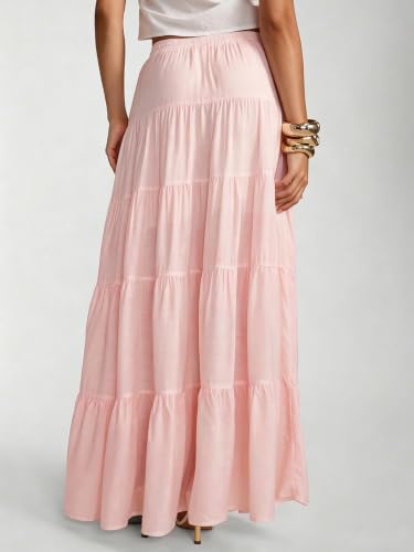 Image of Women's Boho Maxi Skirt Ruffle Flowy Low Rise A Line Beach Long Skirts | Flared Ruffle, Elastic Waist, Summer Vacation Skirts