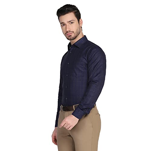 Image of blackberrys Checks Cotton Slim Fit Mens Work Wear Shirt