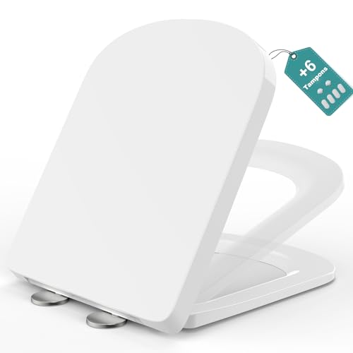 MEEJEE Abattant WC Carré Frein de Chute, Lunette Clipsable Blanc, Couvercle Déclipsable Rapide à Installer