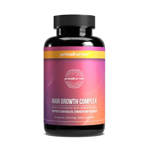 Primal Harvest Hair Growth Vitamins, Hair Growth for Women & Men - 60 Hair Growth Pills, Natural Hair Thickening Products for w/Biotin & Zinc - Hair Supplement, Regrowth Hair Vitamins