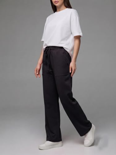 Image of Mehrang Women's Wide-Leg Side Pocket Trouser|Palazzo Pants|High Waist Trousers with Drawstring|Lightweight Casual & Travel Wear|Women Trousers Pants | Trousers Flared Korean Style