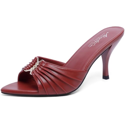 Image of Mostrin Kitten Heels for Women Summer Mules Heels Stiletto Heeled Sandals Slip On Backless Dressy Womens Sandals