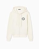 Emporio Armani Women's Hooded Full Zip Fuzzy Fleece Lined Sweatshirt, Ivory, Small