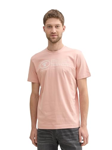 TOM TAILOR Herren Basic T-Shirt mit Print aus Baumwolle, Pale Coral, M – Ansicht 1