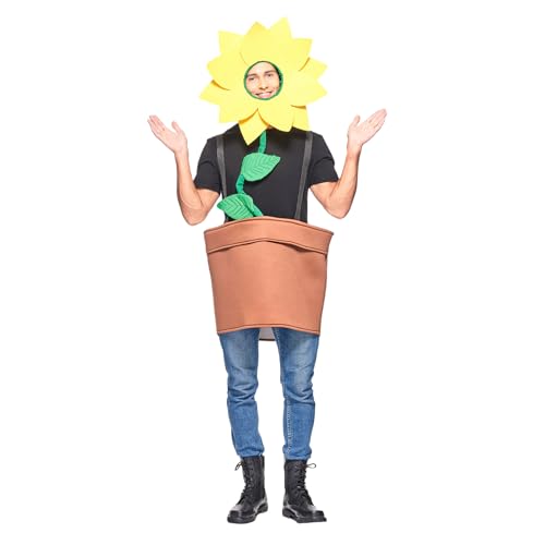 EraSpooky Costume de Tournesol pour Homme Halloween Déguisement Amusant sur le Thème des Plantes avec Pot de Fleur