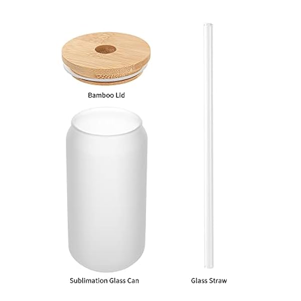 PYD Life Sublimatie Glas Blanks Bier Kan Tumbler Bulk 18oz Frosted Glass Cups met Bamboe Deksel en Glas Stro Brede Mond Jar Tumbler Cups Mokken voor Tumbler Heat Press 24 Pack