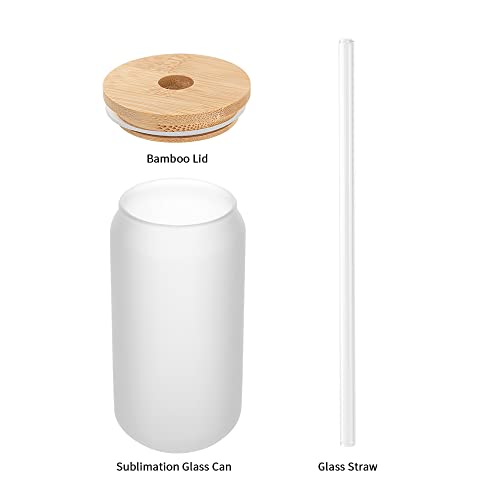 Image of PYD Life 12 Pack Sublimation Glass Cans Blanks Frosted 18 OZ with Bamboo Lid and Clear Glass Straw Beer Cans Wide Mouth Jar Tumbler Cups Mugs for Iced Coffee,Juice,Soda,Drinks,Beer