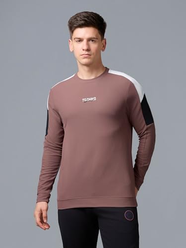 Image of TECHNOSPORT Men's Colorblock Full Sleeve T-Shirt MATPIQ Quick Dry Slim Fit Round Neck Sports Tee for Gym Casual Layering Wear UPF50+ Anti Odour