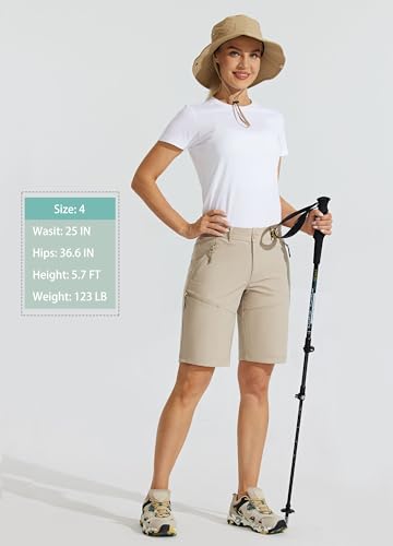 Willit Short longo feminino de 25,4 cm para caminhada, golfe, secagem rápida, atlético, ao ar livre,
