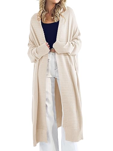 Danedvi Womens Long Cardigan Sweaters Oversized Chunky Coats Beige