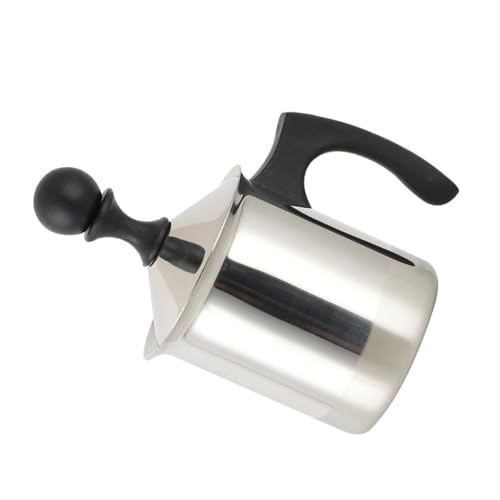 FOMIYES Espumador de Leche Manual para Café Leche de Acero Inoxidable 304, Taza Espumadora de 400 Ml Doble Filtro y Mango Ergonómico, Adecuado para Cappuccino y Latte Hogar