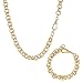 Price comparison product image 18K Gold 12mm Diamond Cut Pattern Belcher Chain and Bracelet with Albert Clasp Set Gold Plated Necklance and Braclet Sets for Women and Men (Bracelet: 8" Weight: 60g and Chain 24" Weight: 221g)