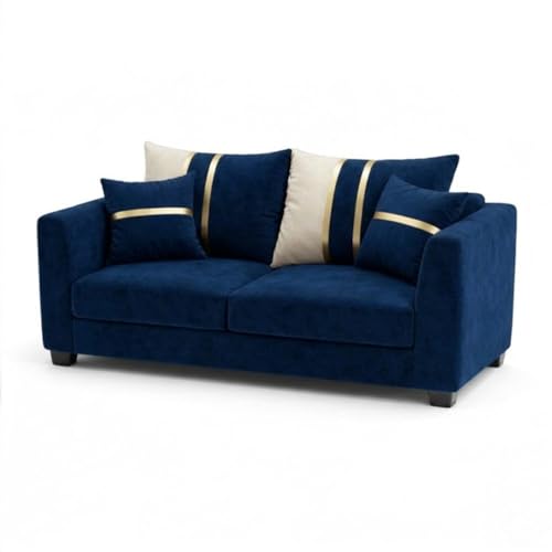 Image of Vero Plush Comfort Sofa Set | 3 Seater + 2 Seater with Ottoman | Luxury Velvet Suede Fabric | Modern Living Room Sofa | Dark Blue