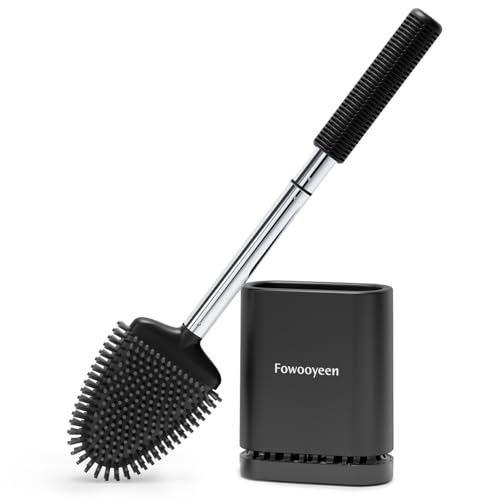 Fowooyeen Brosse WC, Brosse Toilettes WC Silicone, Balai Toilette et Support, Noir Balayette Silicone Suspendu, Mural sans Percageà, Montage Mural/au Sol,...