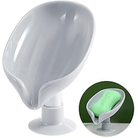 Bar Soap Holder Shower Soap Holder Self Draining Soap Dish with Suction Cup Dish Sponge Holder for Kitchen Bathroom (Grey) Cover