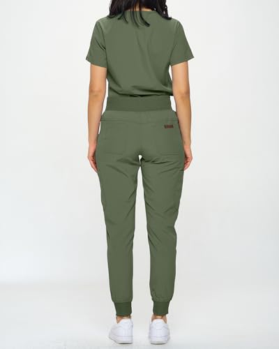Image of Monarch Uniforms Slim Fit Stretchy Scrubs Women's Jogger Scrub Set Slim Jogger Scrubs with Tuck-In Top for Women
