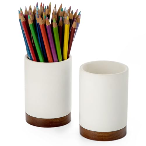 Image of Pen Holder for Desk, Ceramic Pencil Organizer & Makeup Brush Holder, Office Decor and Desk Accessories,Perfect Office Organization,Teacher Supplies(White, Set / 2)