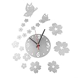 Upluxmira Elegante orologio da parete a specchio acrilico 3D, decorazione moderna, adatto a vari ambienti interni (argento)