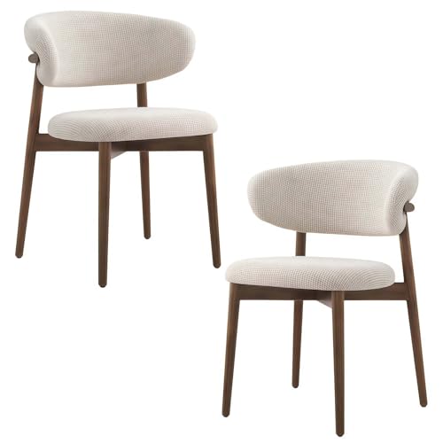 AFAGUEEUPD Lot de 2 chaises de salle à manger nordiques sans accoudoirs en tissu avec chaises de cuisine en bois massif, coussin en lin et dossier incurvé,...