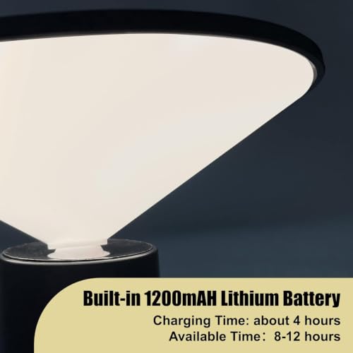 Image of NYRWANA Rechargeable LED Table Lamp | 1200mAh | Stepless Dimming, Touch Control, 3 Color Modes, Adjustable Head Portable Mushroom Desk Lamp for Bedroom, Living Room & Home Decor | USB - C (Black)