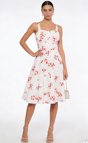 Image of Belle Poque Vintage Floral Dress for Women 2026 Summer A-line Sleeveless Flowy Midi Elegant Wedding Guest Cocktail Dress
