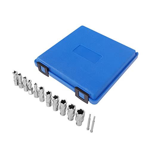 13pcs Annular Cutter Set, 1''Cutting Depth, 3/4'' Weldon Shank, 7/16 to 1-1/16inch Cutting Diameter Annular Cutters, 2 Flats, HSS Mag Drill Bits Kit for Magnetic Drill Press with 2 pcs Pilot Pins