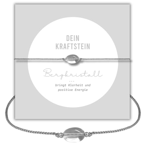 happymaker - Bergkristall Armband, handgemacht in Deutschland, Edelstein Armband mit echtem Bergkristall, und mit versilberten Perlen,...