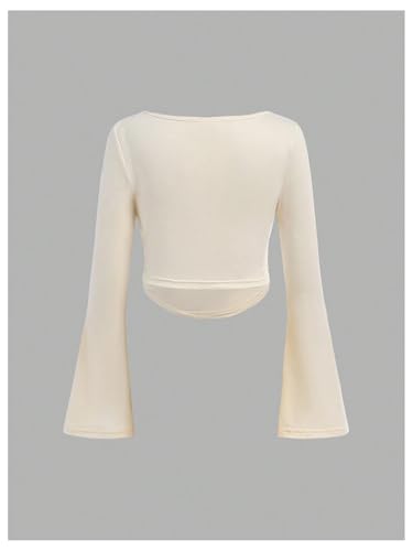 Floerns Girl's Long Bell Sleeve T Shirts Ruched Crewneck Solid Tee Shirts2