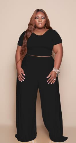 Women's Plus Size Two Piece Outfits Sweatsuits Sets Sexy Backless Short Sleeve Tops Wide Leg Pants Tracksuit Sets4