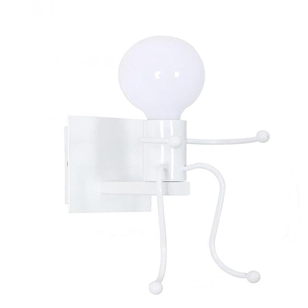 Applique Da Parete A Forma Di Omino - Lampada Da Muro Metallica - Attacco E27 - Stile Industriale - Bianco O Nero