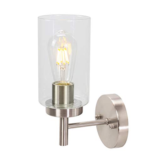 VINLUZ One Light Bathroom Wall Light Fixtures Brushed Nickel with Frosted Glass, Porch Singel Wall Lighting